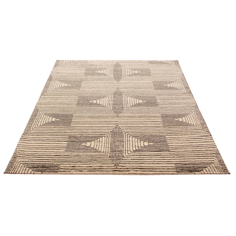 ECARPETGALLERY Hand-knotted Tangier Cream, Dark Brown Wool Rug - 8'0 x 9'11