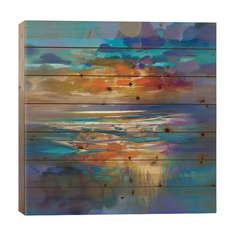 Liquid Cyan Print On Wood by Scott Naismith - Multi-Color - 26x26x1.5