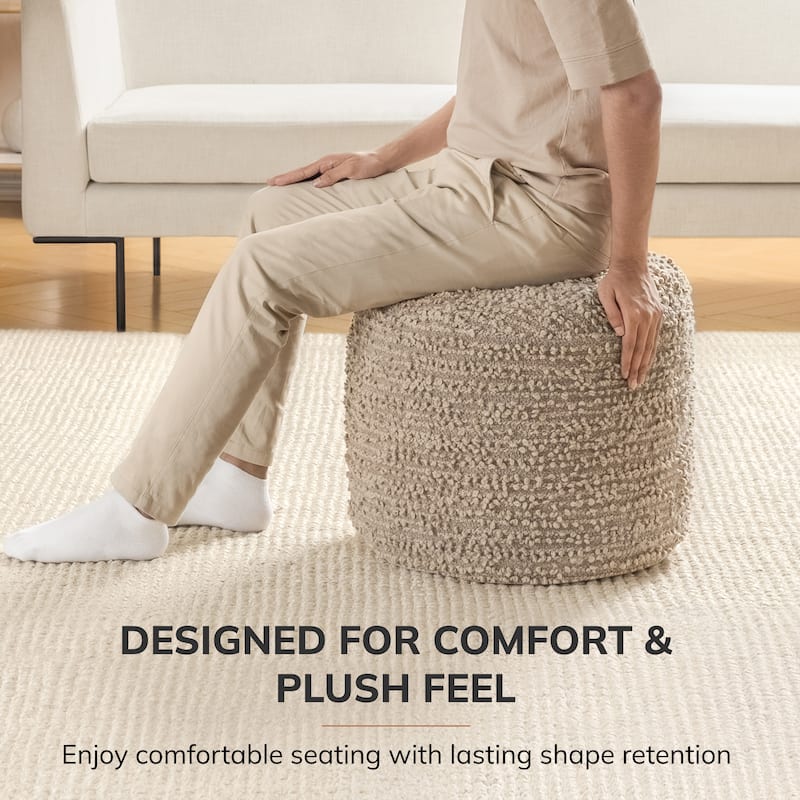 Jani 22-inch Terracotta Pouf - Handcrafted Handmade Round Ottoman for Seating, Footrest, Home Decor for Living Room, Bedroom