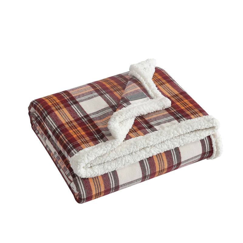 Eddie Bauer Flannel Sherpa Throws - edgewood red