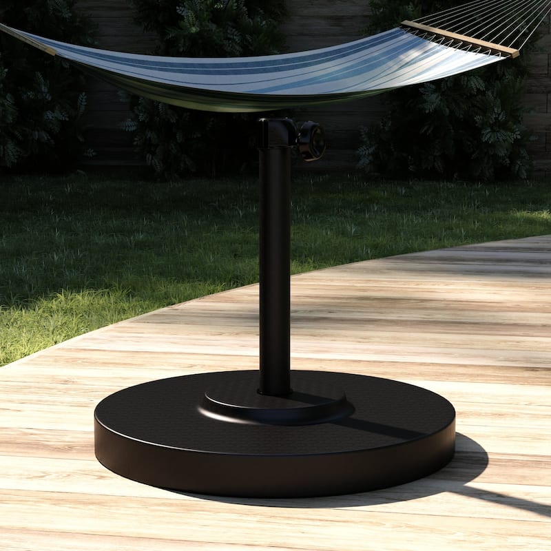 California Umbrella 50LBS Weighted Concrete Umbrella Base With Steel Cover, Black - Black