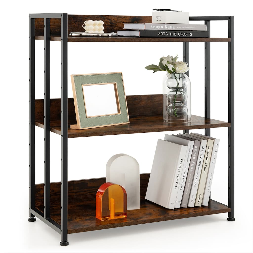 Gymax 3-Tier Industrial Bookshelf Storage Shelf Display Rack w/