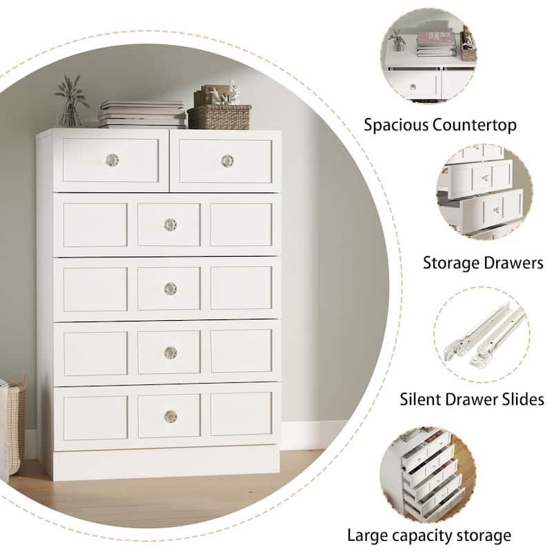 6 Drawer Wood Dresser with Fluted Panel Storage Organizer for Bedroom