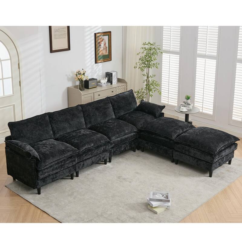 Oversized U Shaped Sectional Couch, Comfy Cloud Modular Sectional Sofa with 2 Ottoman Deep Seat Chenille Modern Cloud Sofa