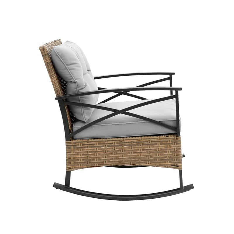 3 PCS Outdoor Rocking Rattan Set with Steel Frame