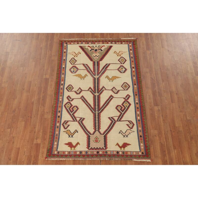 Vegetable Dye Kilim Qashqai Persian Vintage Wool Carpet - 4'2" x 6'5"