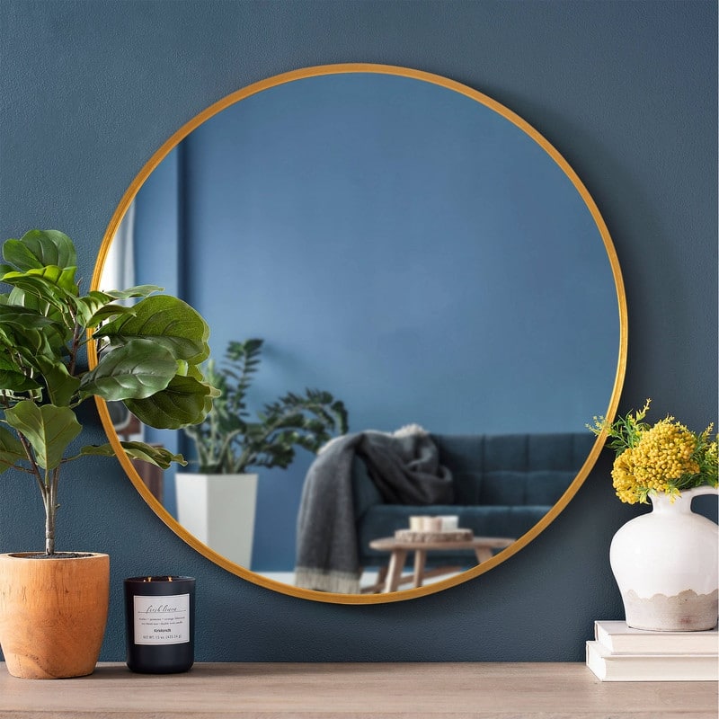 Classic Round Accent Bathroom Mirror Metal Frame Hanging Wall Mounted Circle Mirror for Wall Decor Vanity Entryway Living Room