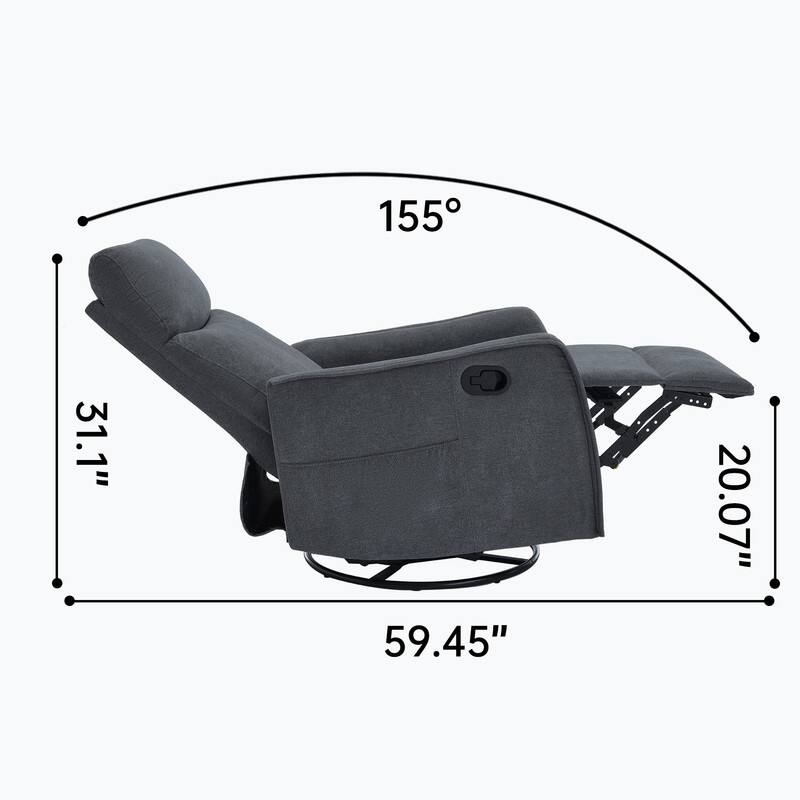 Heat Massage Manual Recliner Chair with Rocker and Swivel in Fabric for Living Room