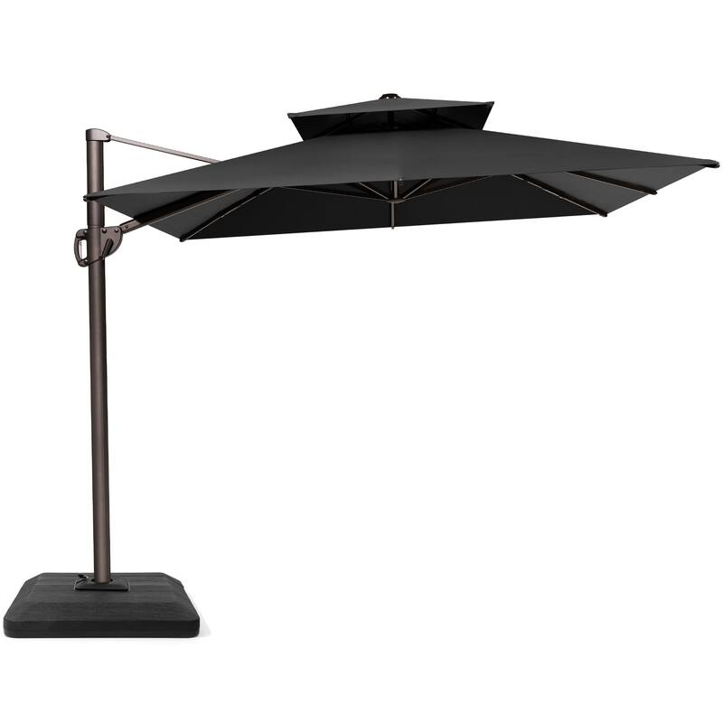9 x 12 ft Outdoor Double Top Patio Cantilever Umbrella with 4-Piece Umbrella Base