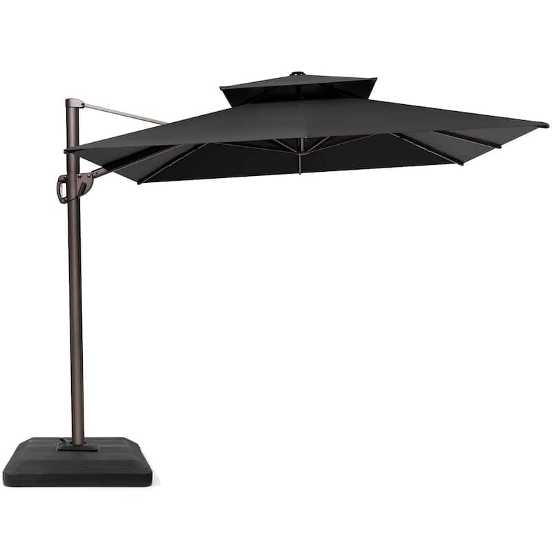 Outdoor Patio Dual Top Cantilever Umbrella with 4-Piece Fillable Weighted Base