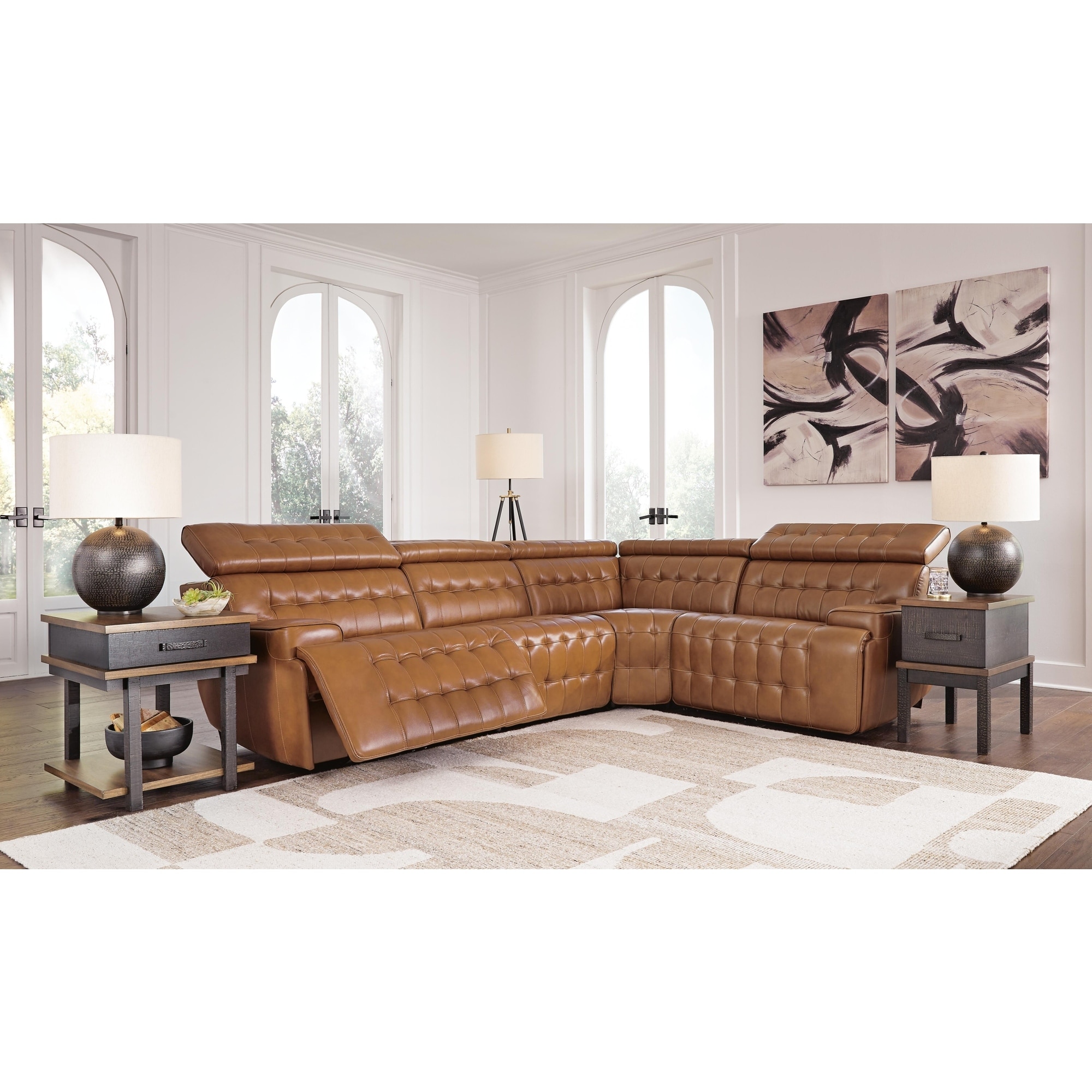 Signature Design by Ashley Temmpton Light Brown 4-Piece Reclining Sectional - 124.75"W x 92.5"D x 34.75"H