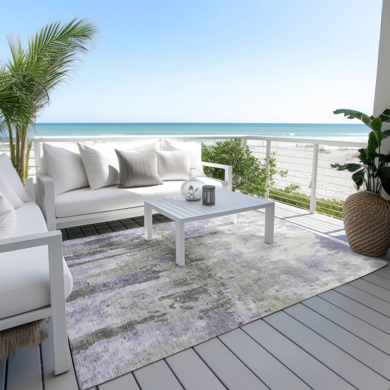 Machine Washable Indoor/ Outdoor Abstract Modern Chantille Rug