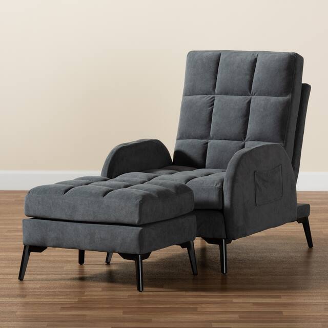 Belden Modern & Contemporary Velvet Lounge Chair and Ottoman Set-Grey