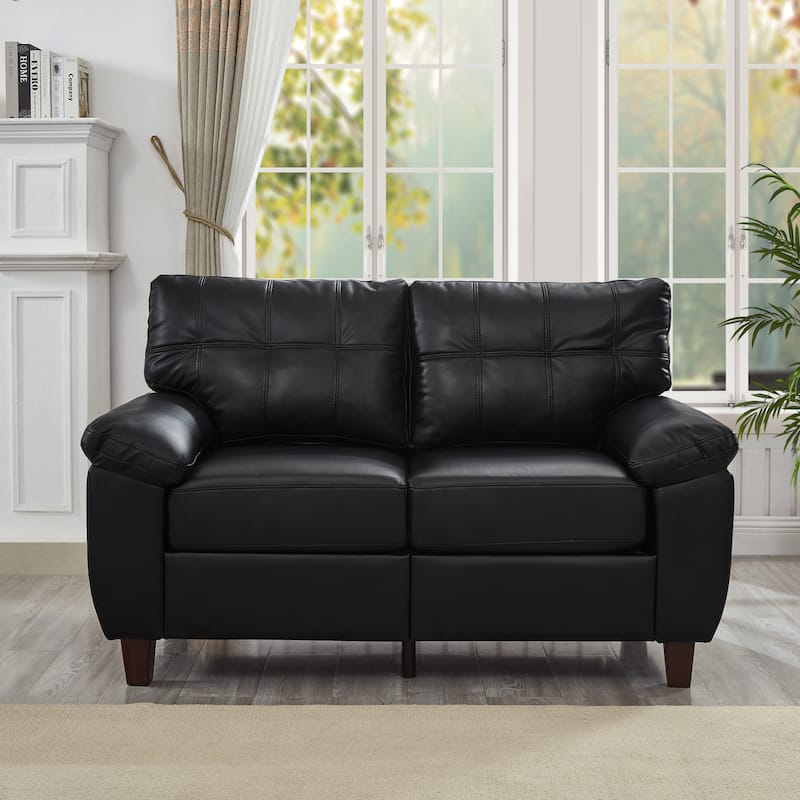 Modern Deep Seat Upholstered Lounge Couch PU Leather Loveseat Sofa with Storage, Wide Cushioned Armrests and Tufted Backrest - Black