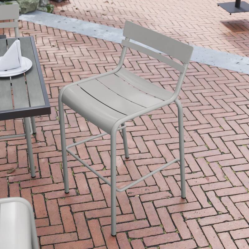 2PK Modern Commercial Grade 2 Slat Indoor/Outdoor Steel Bar Stool