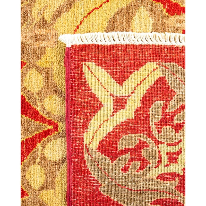 Overton Hand Knotted Wool Vintage Inspired Modern Contemporary Arts & Crafts Green Area Rug - 4' 10" x 8' 3"