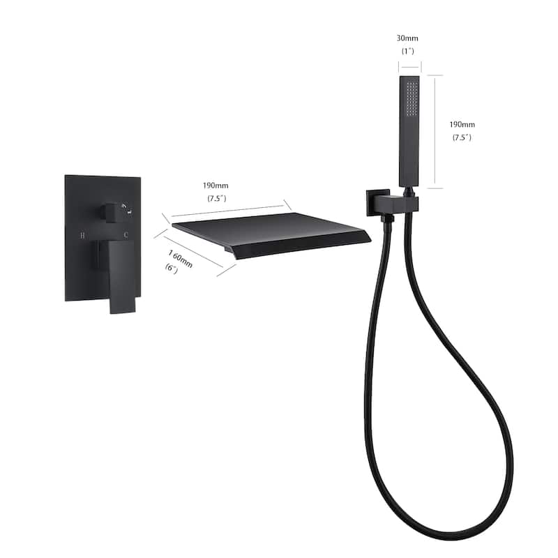 PROOX Bathroom Waterfall Tub Faucet Wall Mount Tub Filler Single Handle Bathtub Faucet with Hand Shower