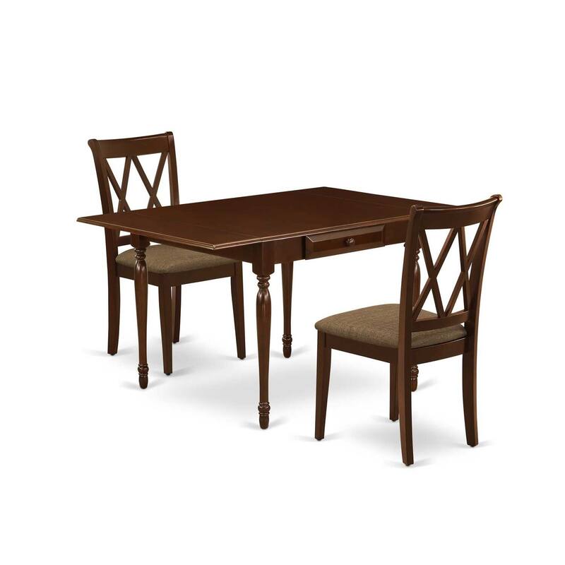 HomeStock 3-Piece Mahogany Finish Solid Wood Top With Dropleaf Dining Table Set