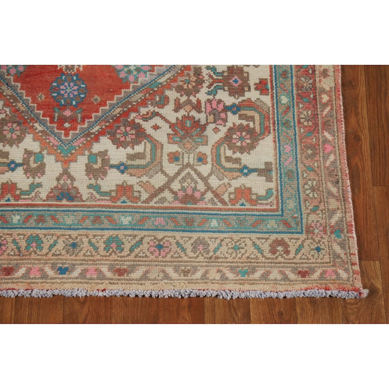 Hand Knotted Oriental 100% Wool Carpet Traditional Medallion Oranges & Rust Hamedan Runner Rug - 9' 8'' X 3' 6''