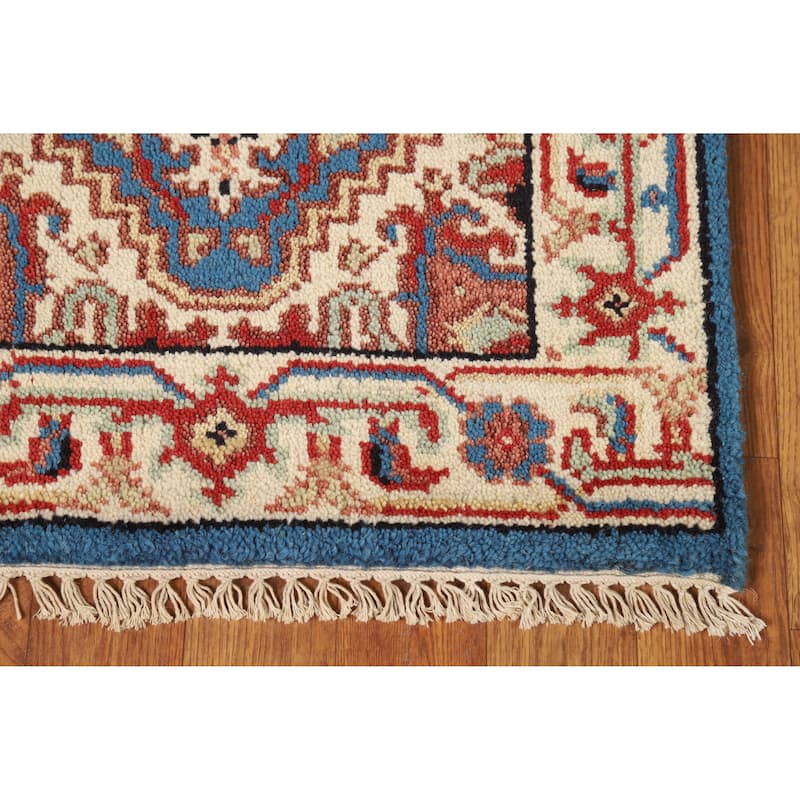 Hand Knotted Oriental 100% Wool Carpet Traditional Medallion Navy Blue & Blues Heriz (serapi) Area Rug - 3' 0'' X 2' 0''