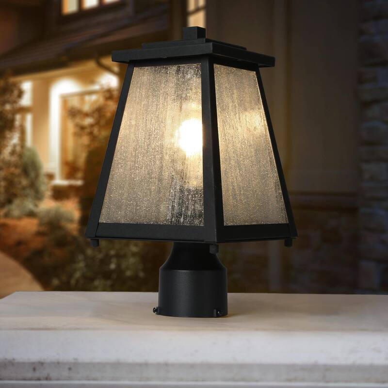 Modern Black 1-Light Outdoor Post Light Lantern for Garden Pathway - W 7" x H 13.7"