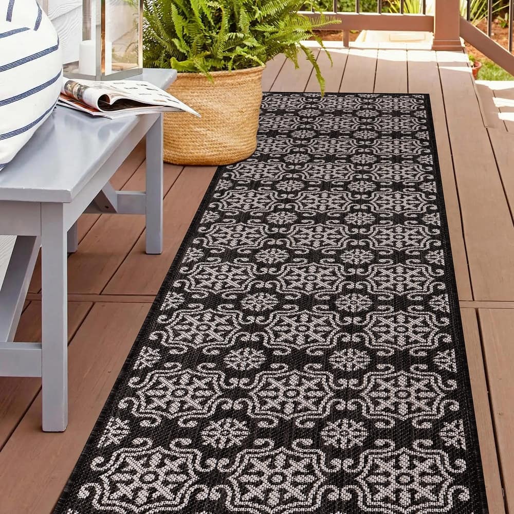 World Rug Gallery Transitional Geometric Textured Flat Weave Indoor/Outdoor Area Rug