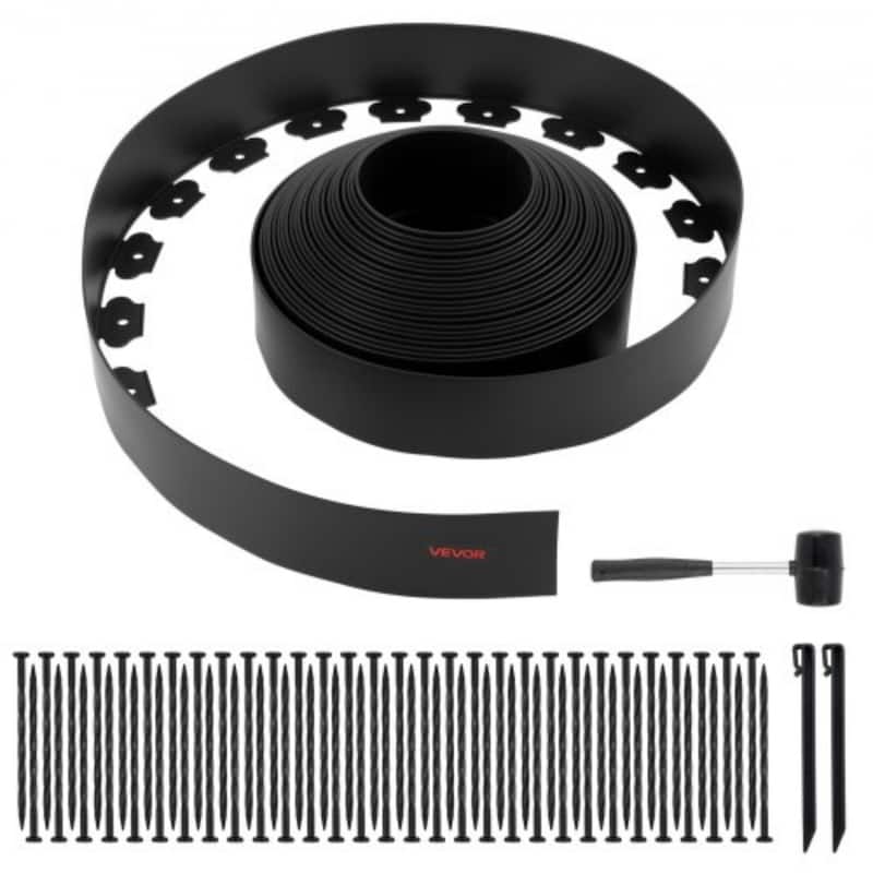 L-Shaped 66 ft Garden Edging Black Plastic with 4 in Raised Edge and Heavy-Duty Ground Stakes - 66' x 4"