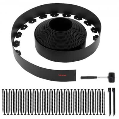 L-Shaped 66 ft Garden Edging Black Plastic with 4 in Raised Edge and Heavy-Duty Ground Stakes - 66' x 4"
