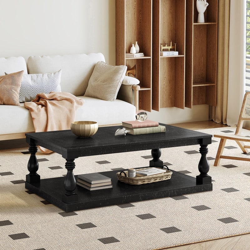 Vintage 45.2" Solid Wood Coffee Table with Open Shelf