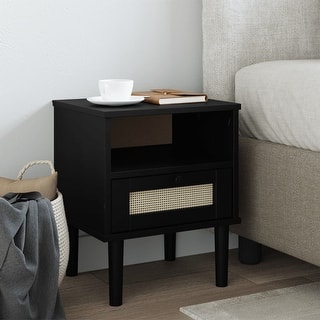vidaXL Bedside Cabinet SENJA Rattan Look Brown/White/Black 15.7"x13.8"x18.9" Solid Wood Pine
