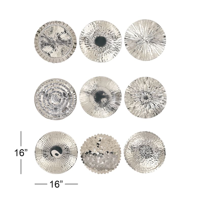 Stainless Steel Metal Plate Home Wall Decor with Hammered Design - Set of 9 Silver - Roche River Decor