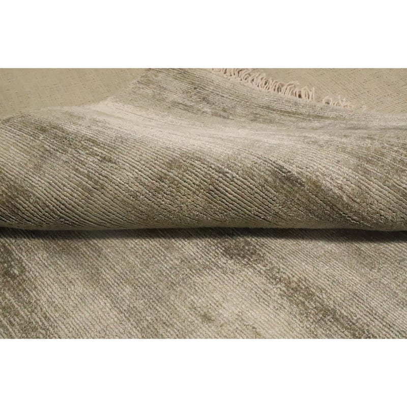 Hand Knotted Oriental Viscose Silk Carpet Modern Modern Green Abstract Area Rug - 11' 4'' X 8' 0''