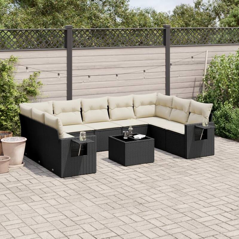 vidaXL Garden Sofa Set Black - Black and cream Large With table