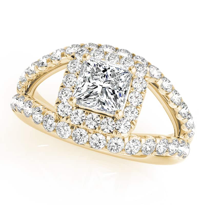 Auriya 14k Yellow Gold Lab Grown Princess Diamond Halo Engagement Ring 0.50 to 5.00 ct. tw. (F-G VS) - 2.00 ct. center - 4.5