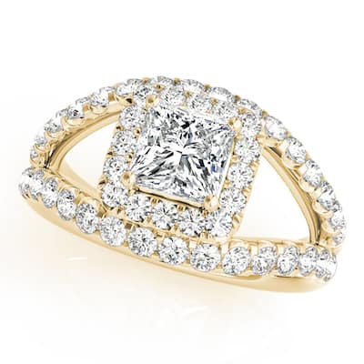 Auriya 14k Yellow Gold Lab Grown Princess Diamond Halo Engagement Ring 0.50 to 5.00 ct. tw. (F-G VS)
