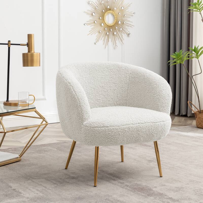 Porthos Home Yui Teddy Fabric Barrel Accent Chair with Golden Chrome Legs
