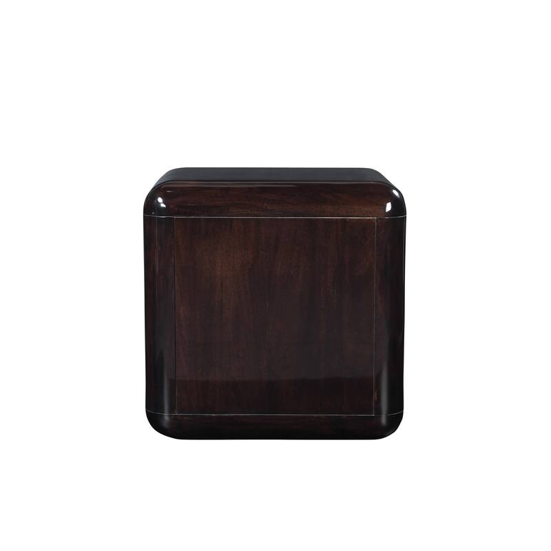 NADAAL STUDIOS Elaria Nightstand, Boxy High Gloss Acacia Body with Rounded Corners Push-to-Open Drawers, Dark Brown