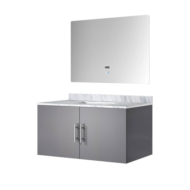 Geneva Bath Vanity with Carrara Marble Top, Sink & Mirror