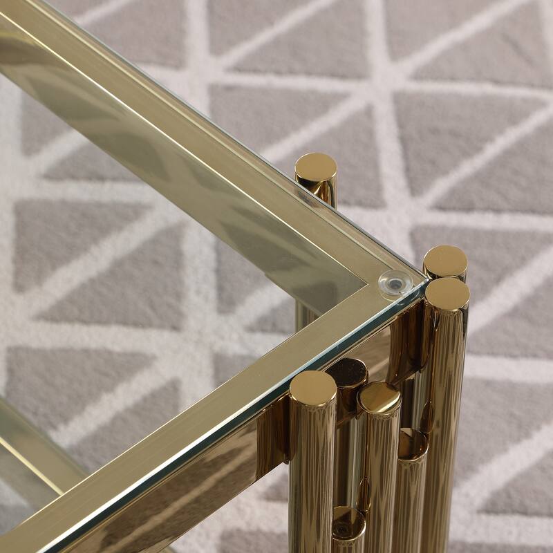 Woker Furniture 48" Wide Rectangular Coffee Table with Glass Top, Golden Stainless Steel