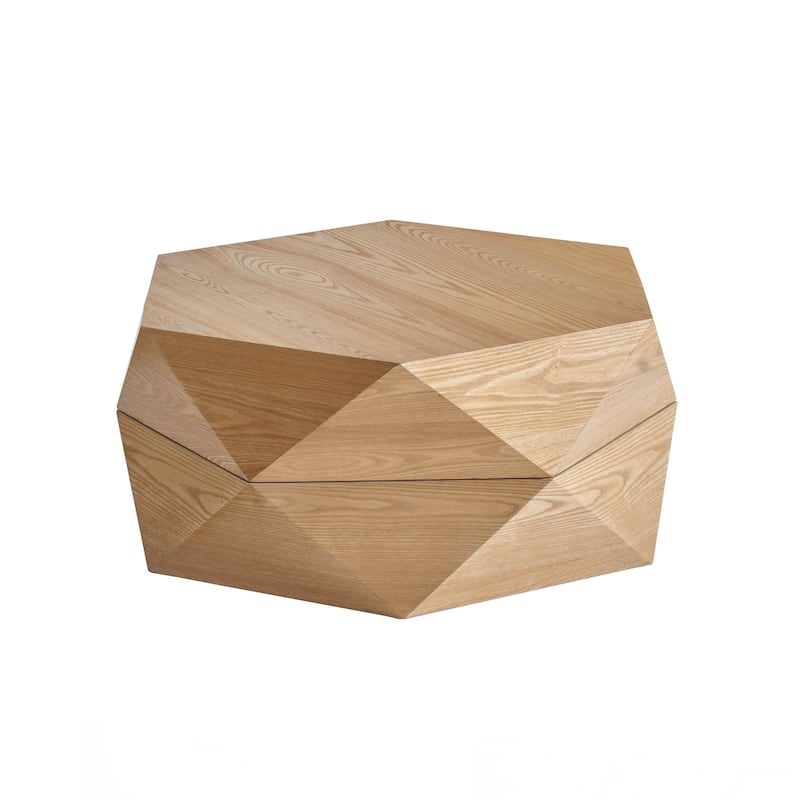 36.61'' Retro Style Polygon Flip Top Coffee Table, with Flip Top for Convenient Access, Hidden Storage