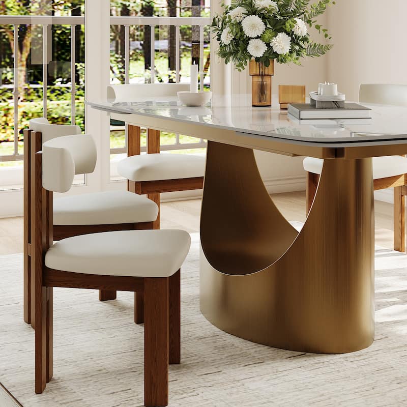 Mid-Century Modern Wood Dining Chairs Set of 2,White & Walnut Side Chairs, Fully Assembled