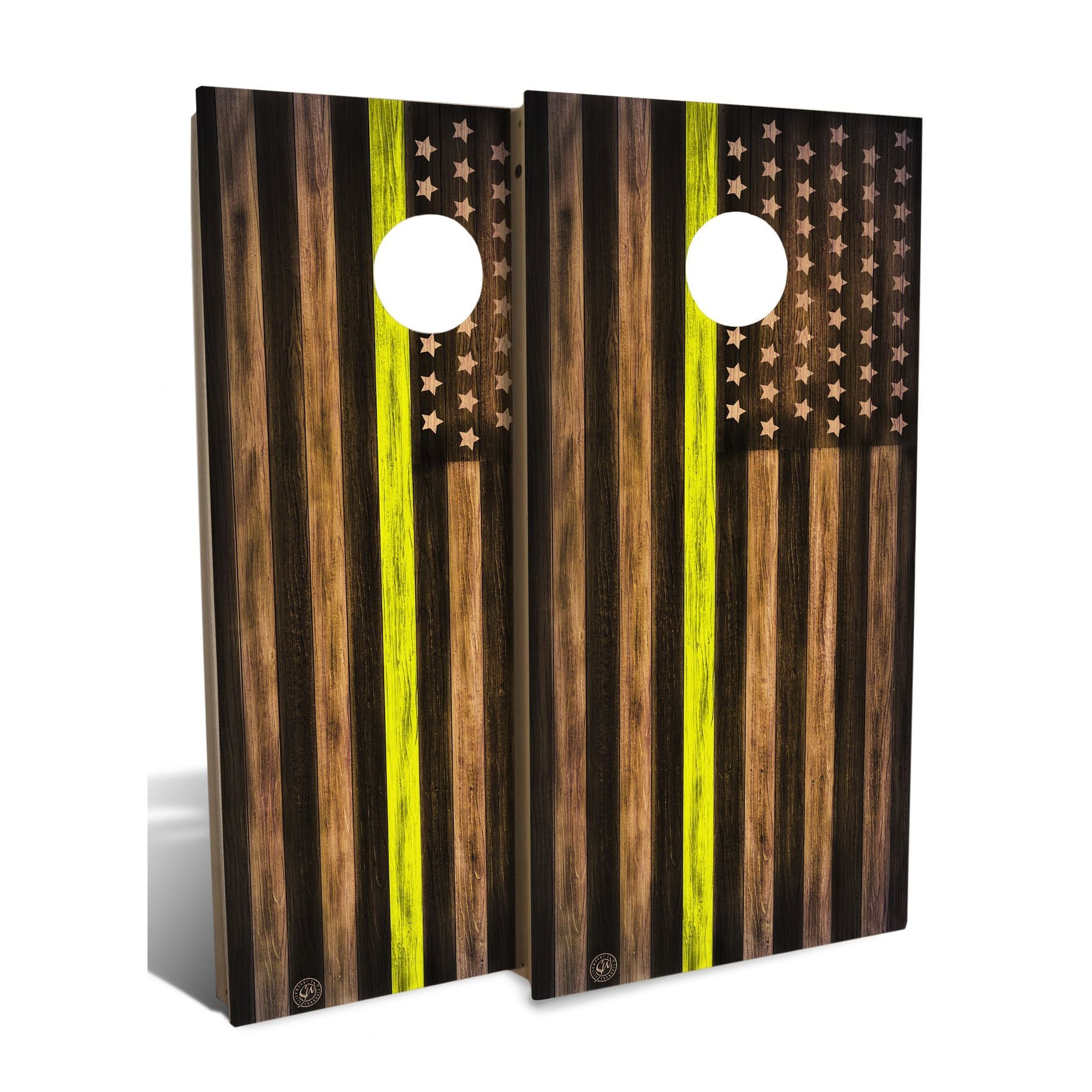 Dispatch Thin Yellow Line Charred Wood Cornhole Boards (Includes 8 Bags ...