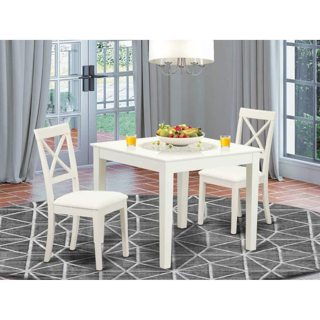 HomeStock 3-Piece Linen White Finish Solid Wood Top Dining Table Set