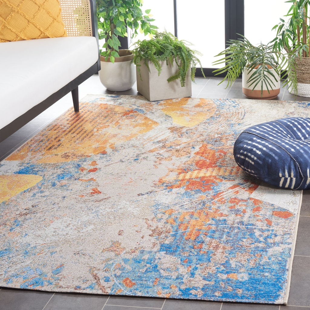 SAFAVIEH Barbados Eylem Indoor/Outdoor Tropical Abstract Waterproof Patio Backyard Rug - 9'10" x 12'5"