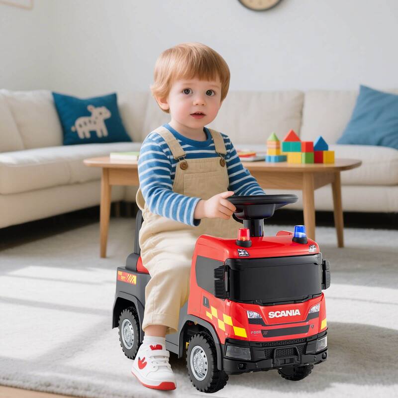 Costway Licensed Scania Toy Fire Truck with Lights Sounds & Under-Seat - See Details