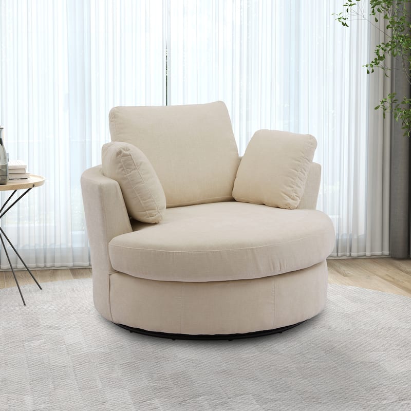 Upholstered Swivel Barrel Armchair Club Chair With Metal Base