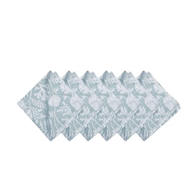 20" Seafoam Reef Cotton Napkins, Set of 6 - Nautical Coral & Seaweed