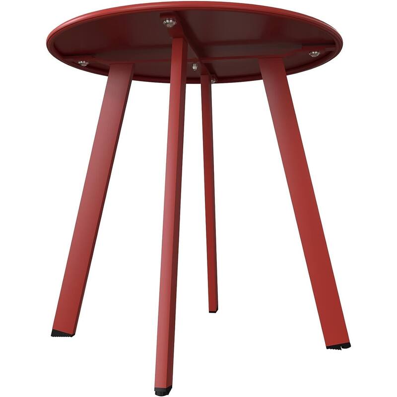 Indoor & Outdoor Steel Side Table, Weather-Resistant Round End Table with Square Feet, Small Accen Table Great for Patio