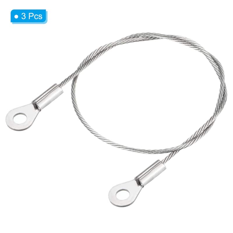 Stainless Steel Security Cable, 4mm ID Eyelets Ended Safety Wire Rope - Silver Tone