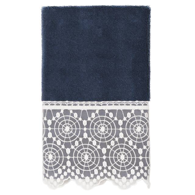 Authentic Hotel and Spa 100% Turkish Cotton Arian Cream Lace Embellished Hand Towel - Navy